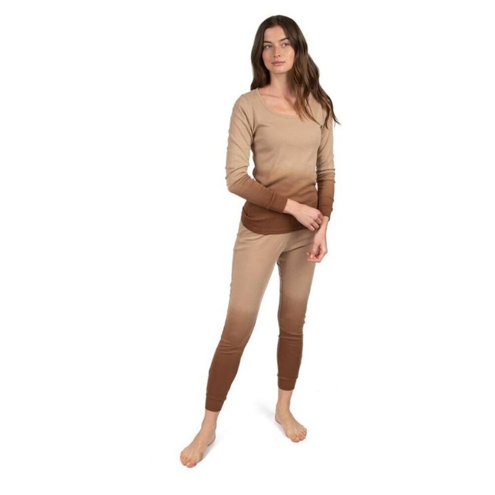 LEVERET -  Womens Two Piece Cotton Pajamas Tie Dye Be Tie Dye Beige